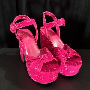 Hot Pink Fabric Heels by Guess